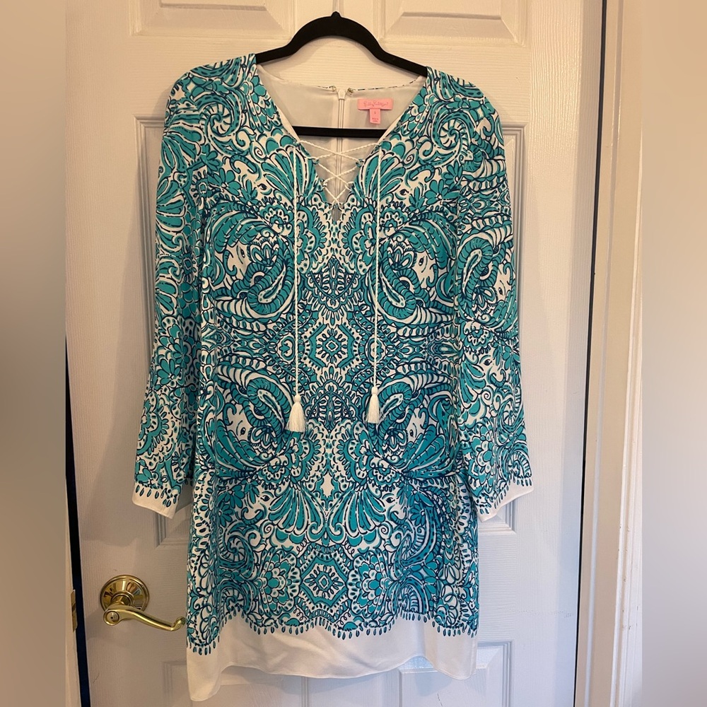 Lilly Pulitzer teal & white dress; perfect condition